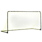 Franklin Sports front view of black folding soccer goal shows regulation size benefit