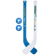 Franklin Sports St. Louis Blues front packaging showing included mini sticks and balls and team pride