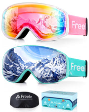 Freela front packaging showing two colorful kids goggles and compact box, ideal gift