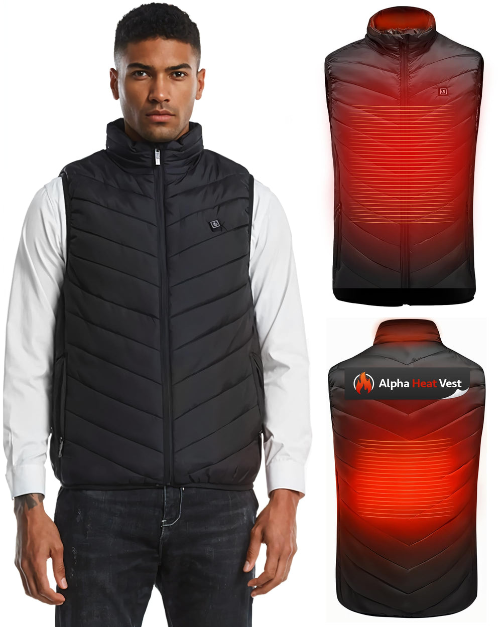 FREEZE2TRIM front view of heated vest showing sleek design and quick warmth