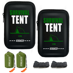 Frelaxy front packaging showing two emergency tents and compact storage - dependable protection