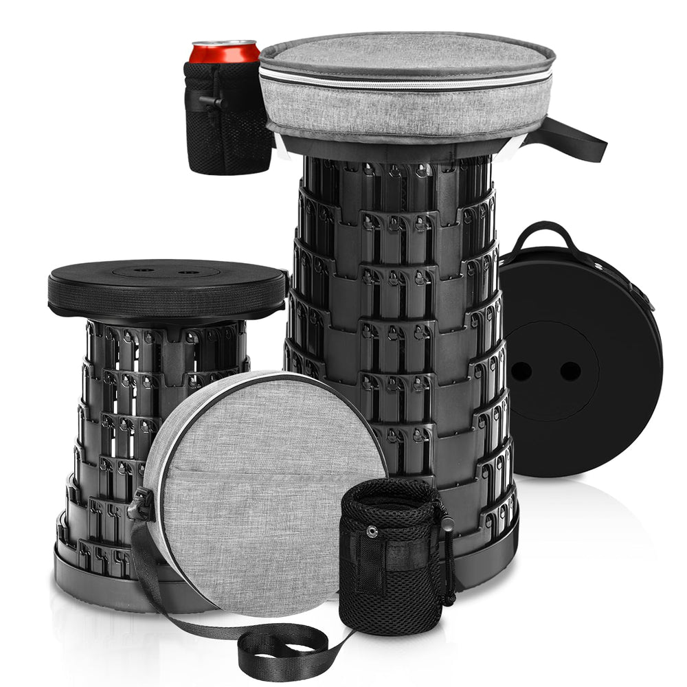 Fuairmee front view of collapsible stool showing compact sturdy seat and portability benefit