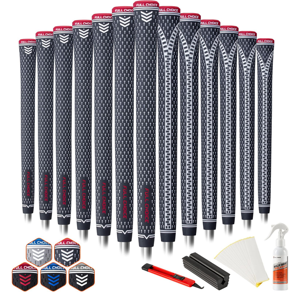 Full Choice front view of 13-grip set showing organized colors and clarity benefit