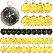 Fumete gold compass keychain front view showing engraved scripture and classic finish benefit keepsake