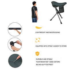 FUNDANGO folded stool in hand demonstrating ultra-compact portable size