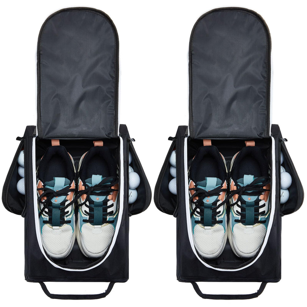 Funtery front view of black and gray shoe bags showing compact storage and protection