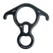 Fusion Climb terminal figure 8 front view showing black aluminum finish and overall shape for durability
