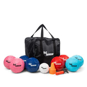 Futbocce front packaging showing colorful soccer-style balls and carry bag for easy transport