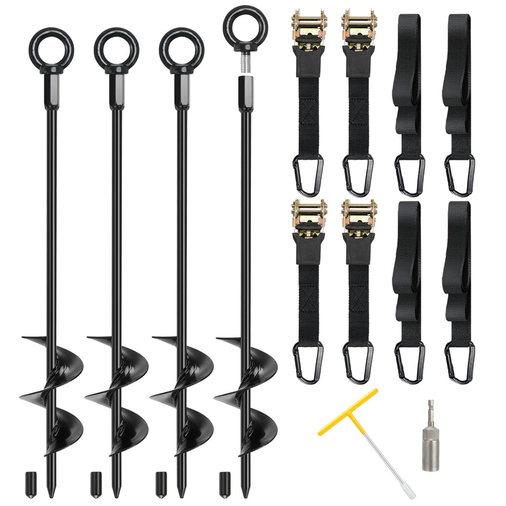Fuuner complete anchor kit laid out showing stakes straps and tools for durable anchoring