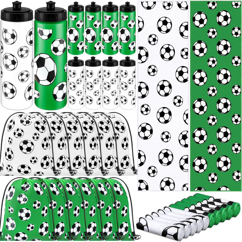 FuWeave front view of full soccer set showing bottles towels bags organized