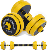 Fuxion front view of full adjustable dumbbell-barbell set shows compact storage benefit