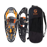 G2 front view of orange snowshoes showing full deck and secure fit benefit stability