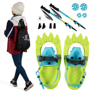 G2 GO2GETHER front view showing 16-inch green snowshoes and included poles for ready-to-go kit