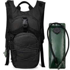 G4Free front view of black hydration pack showing slim profile and pockets, practical storage