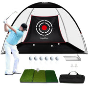 Gagalileo front view of 10x7FT net backstop showing full hitting area and benefit of coverage
