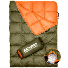 Gaialoop blanket front view showing olive green shell and size, warmth on the go