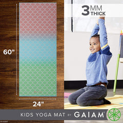 Gaiam Metallic Mermaid child practicing yoga on mat demonstrating safe cushioning