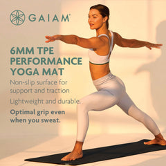 Gaiam rolled mat with carry strap highlighting portability and easy transport