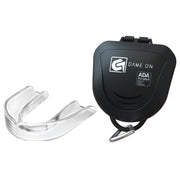 GAME ON front view clear mouthguard showing slim profile and protection