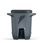 Gatorade grey cooler front view showing capacity and rugged build, promotes reliable team hydration