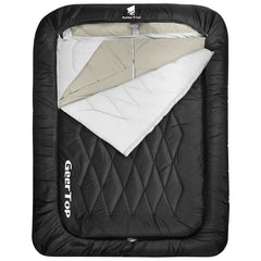 GEERTOP front view of queen double sleeping bag showing shared space and comfort