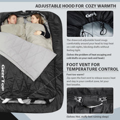GEERTOP foot zipper opened to vent and regulate temperature for comfort