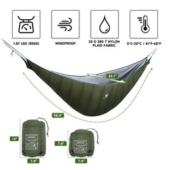 GEERTOP underquilt attached under hammock showing secure, even fit