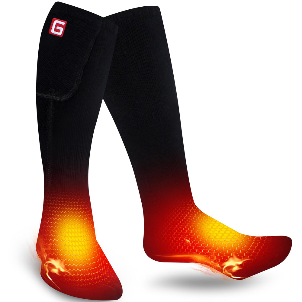 GEMSTONEGO front view of heated socks showing kit and benefits