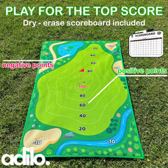Generic brand backyard scene with player chipping to target demonstrating outdoor play benefits