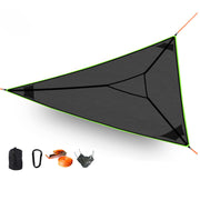 Generic triangle hammock front view shows full 13ft platform and stable three-point support