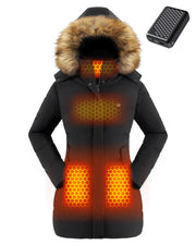 Genovega front view of heated jacket showing zipped closure and pockets for warmth