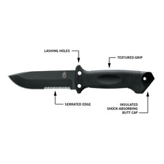 Gerber blade close-up highlighting serrated edge and corrosion-resistant steel