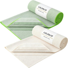 Gilprop front folded towels showing sage green and beige colors for style