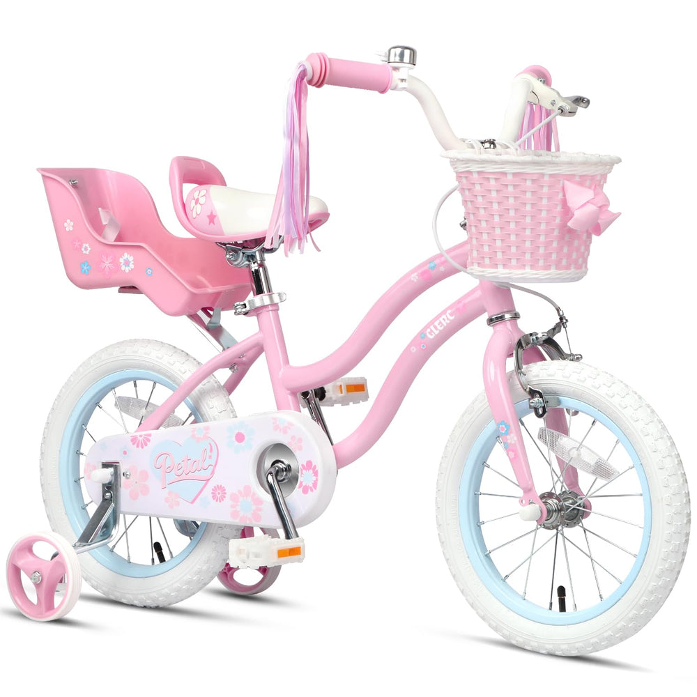 Glerc front profile showing princess bike styling and basket for imaginative play