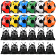 Glimin front packaging showing 12 multicolor soccer balls and included accessories, highlights value