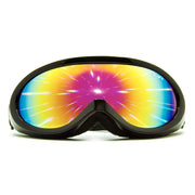 GloFX full-face goggles front view showing bold rainbow mirror and wide coverage benefit