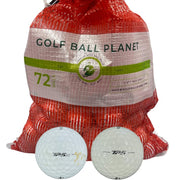 Golf Ball Planet mesh bag front view showing 72 used TP5/TP5x balls and easy transport benefit