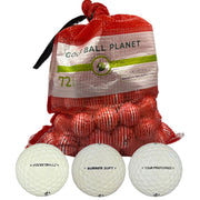 Golf Ball Planet front mesh bag showing 72 balls and easy transport benefit