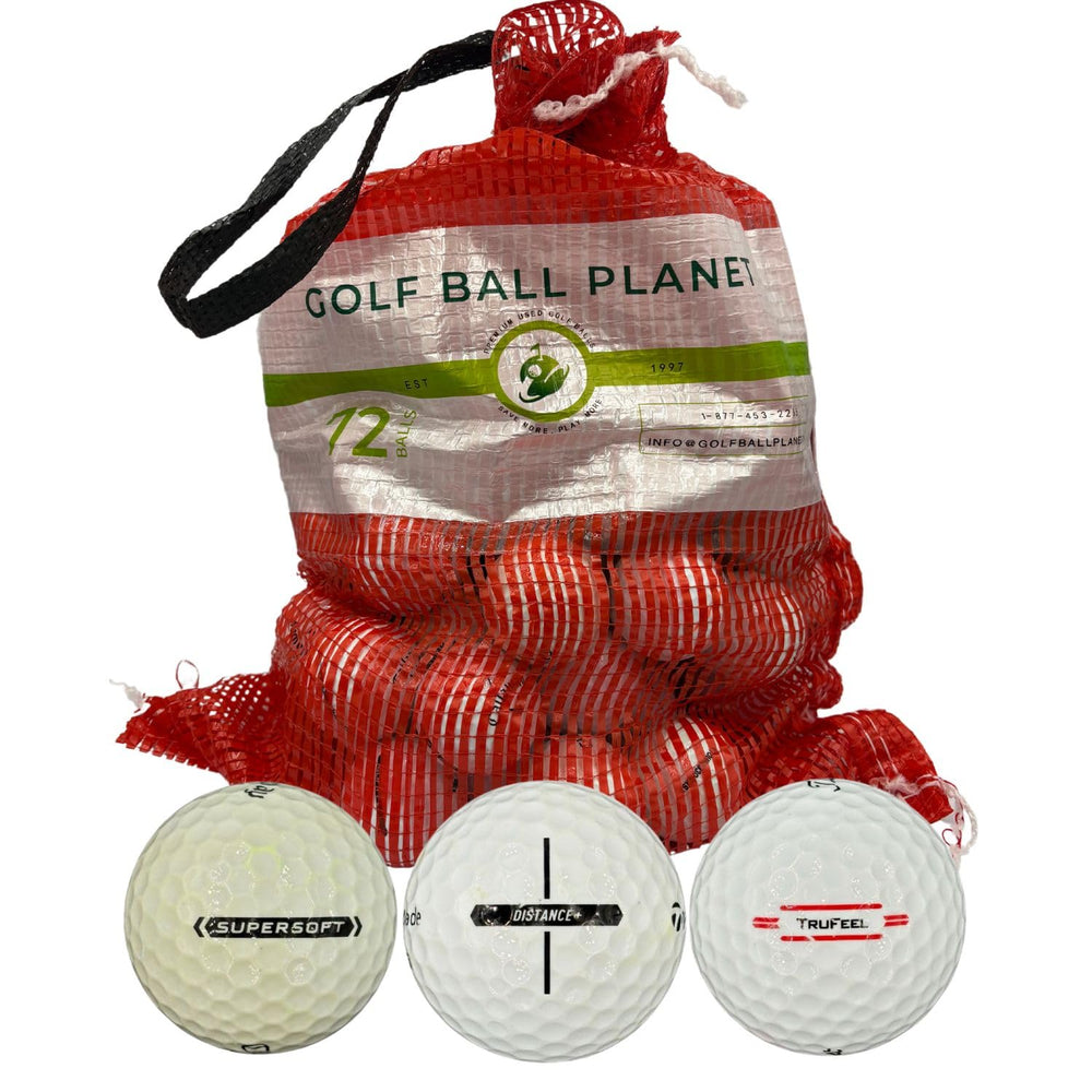 Golf Ball Planet mesh bag front view showing 72 balls and easy transport benefit