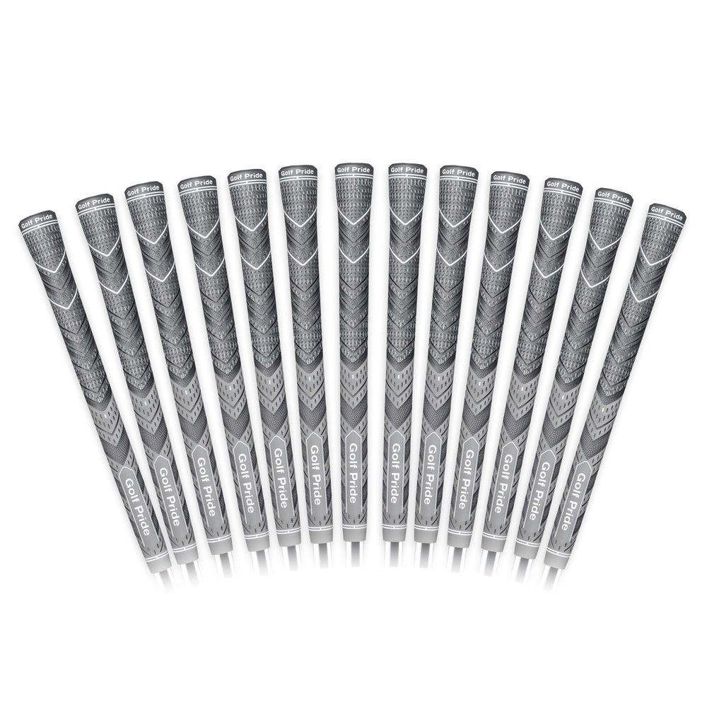Golf Pride grip front packaging showing 13-pack and color, secure selection benefit