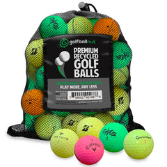 GolfBall Nut front packaging showing 48 recycled balls and mesh bag for easy transport