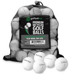 GolfBall Nut front packaging showing 48 recycled Titleist practice balls and included bag for convenient transport
