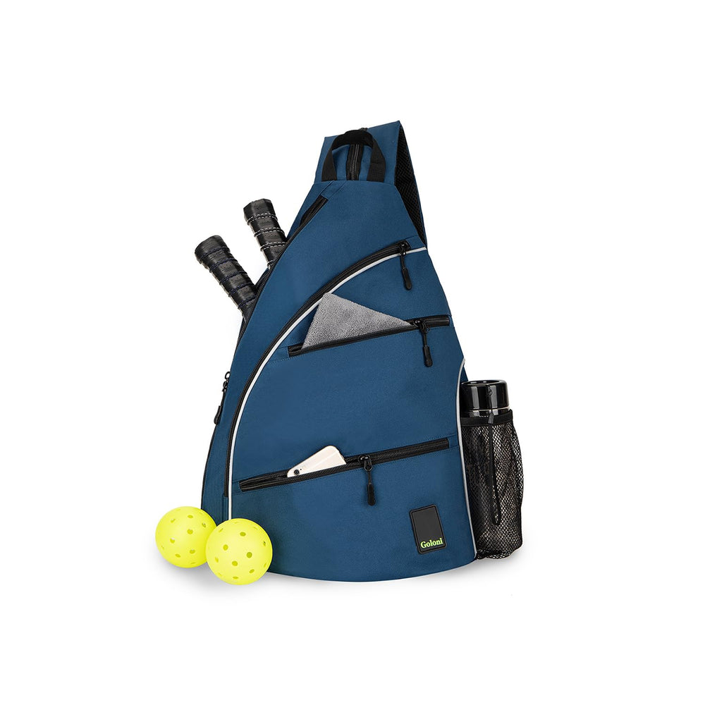 Goloni front view blue pickleball bag showing organized storage and quick access