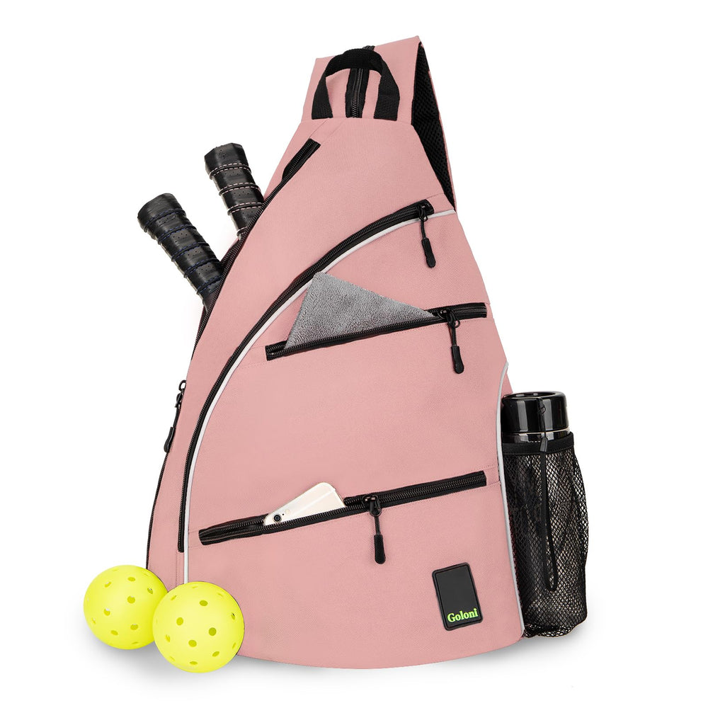 Goloni front view of pink pickleball bag showing compact organized design and style