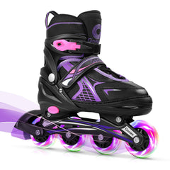 Gonex front view of skates showing secure buckles and strap for safety