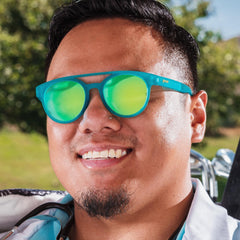 goodr Dr. Ray polarized lens reflection demonstrating glare reduction benefit: clearer vision