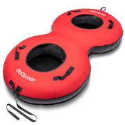 GoSports double snow tube front view showing red canvas and handles for durable rides