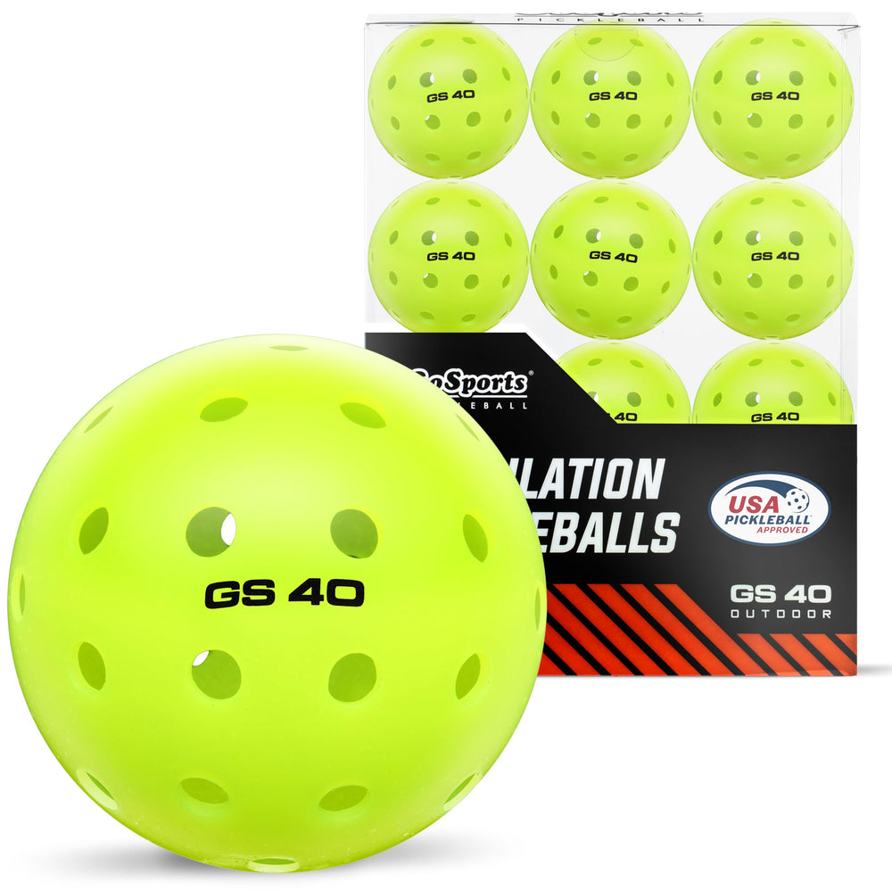 GoSports GS 40 front packaging showing 12-pack for reliable play