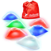 GoSports LED cones front view showing six-pack and compact design for easy transport