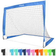 GoSports front view of royal blue pop-up goal showing clear target and portability